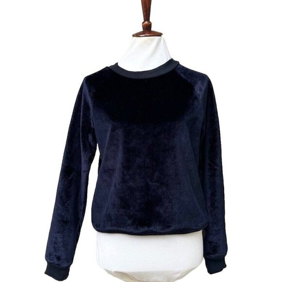 Nasty Gal J.O.A. Womens Black Velvet Plush Little Baby Raglan Sweater Size S - Picture 1 of 16